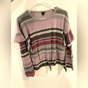 Purple Striped Ruffle Sweater